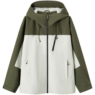 森马外套男2025春季新款户外撞色拼接连帽上衣服防风防水夹克男款