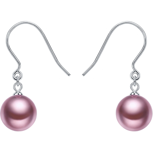 京润珍珠 雅萱925银淡水珍珠耳钩12-13mm大颗粒粉紫色珍珠耳环D