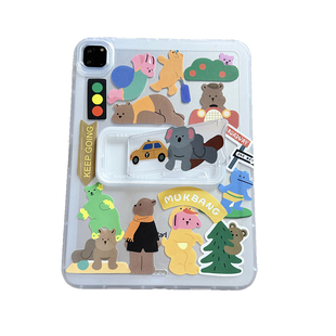 彩色小熊透明支架可调节适用苹果三星华为2025ipadpro保护套平板Air34678壳XIAOMI第十代12.9寸小米Matepad女