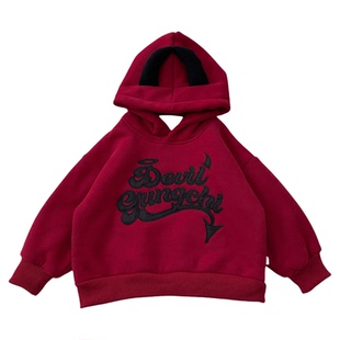 儿童加厚羊羔绒卫衣冬季保暖连帽衫洋气中小儿童时尚一体绒套头衫