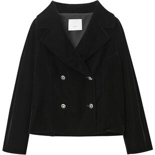 OVV Outlet秋冬新款女装日本进口丝绒复古双排扣翻领短夹克外套