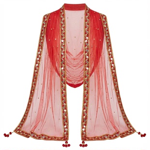 印度进口纱丽纱巾网纱刺绣异域风舞蹈披肩写真头纱民族风特色轻薄