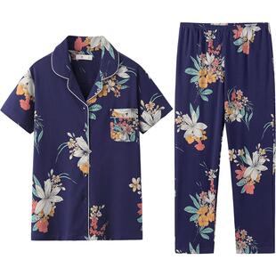礼物礼盒装睡衣女夏季纯棉短袖长裤薄款中年妈妈家居服套装可外穿
