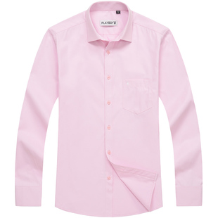 啄木鸟衬衫男长袖商务正装免烫中年宽松大码粉红色衬衣春夏薄款