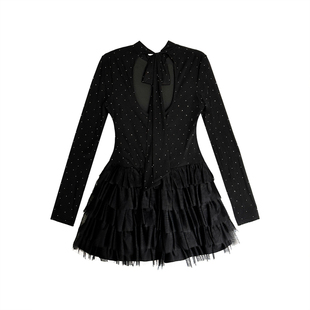 大小姐微胖大码“揉碎星光”千金风烫钻收腰连衣裙女露背蛋糕礼裙