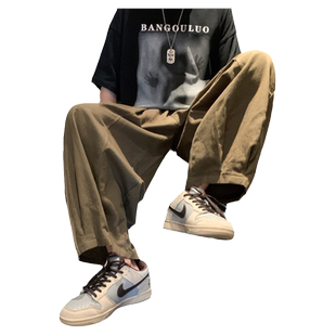 夏季棕色日系cityboy裤子古着复古工装裤男oversize阔腿灯笼裤薄