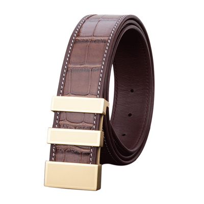 正品板扣鳄鱼纹纯头层男式皮带