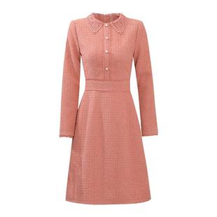 未风桔色小香风连衣裙女秋冬2025冬季新款女装长袖气质小个子裙子