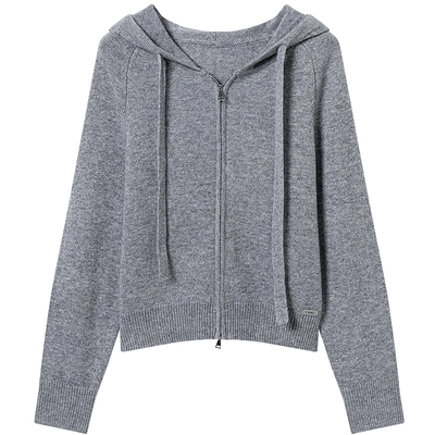衣香丽影灰色连帽针织开衫女