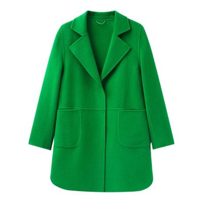 欧版中长款西装领修身绵羊毛外套