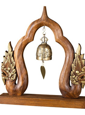 泰国实木桌面铜铃风铃摆件家居饰品装饰工艺品书房办公桌摆设铜铃