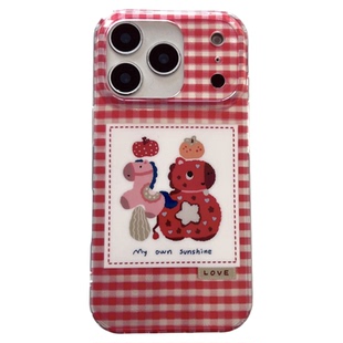 SHERRY*ins风新年喜庆格纹發字福字小马适用于苹果17ProMax手机壳iPhone16Pro小众少女心15简约14小清新卡通