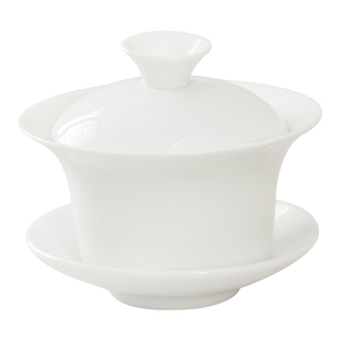 悬停盖碗羊脂玉泡茶三才陶瓷白瓷盖碗茶茶杯功夫茶具茶碗喝茶轻奢