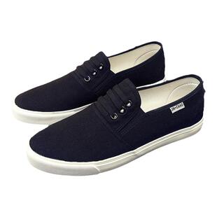 纯黑色布鞋白底小黑鞋懒汉鞋无带休闲鞋简单男鞋夏男装小白鞋板鞋