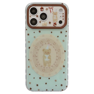 jze韩系ins可爱薄荷绿星星小熊适用苹果17ProMax手机壳创意iphone15新款16pro少女17pro双层14全包防摔手机套