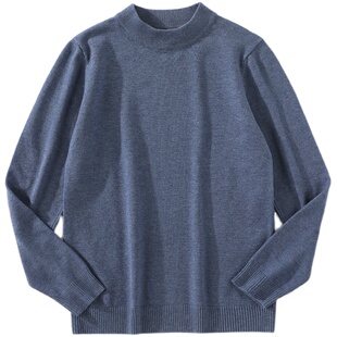 JIEYI 秋冬法拉绒纯色半高领针织打底衫男士百搭保暖上衣修身毛衣