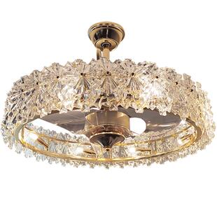 水晶风扇灯2025年新款法式奶油轻奢客厅餐厅家用主卧室一体吊扇灯