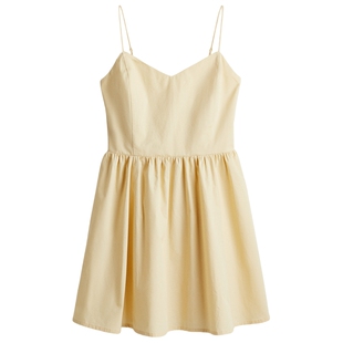 HM女连衣裙春季印花修身清新桃心领A字吊带裙设计感碎花裙1231427