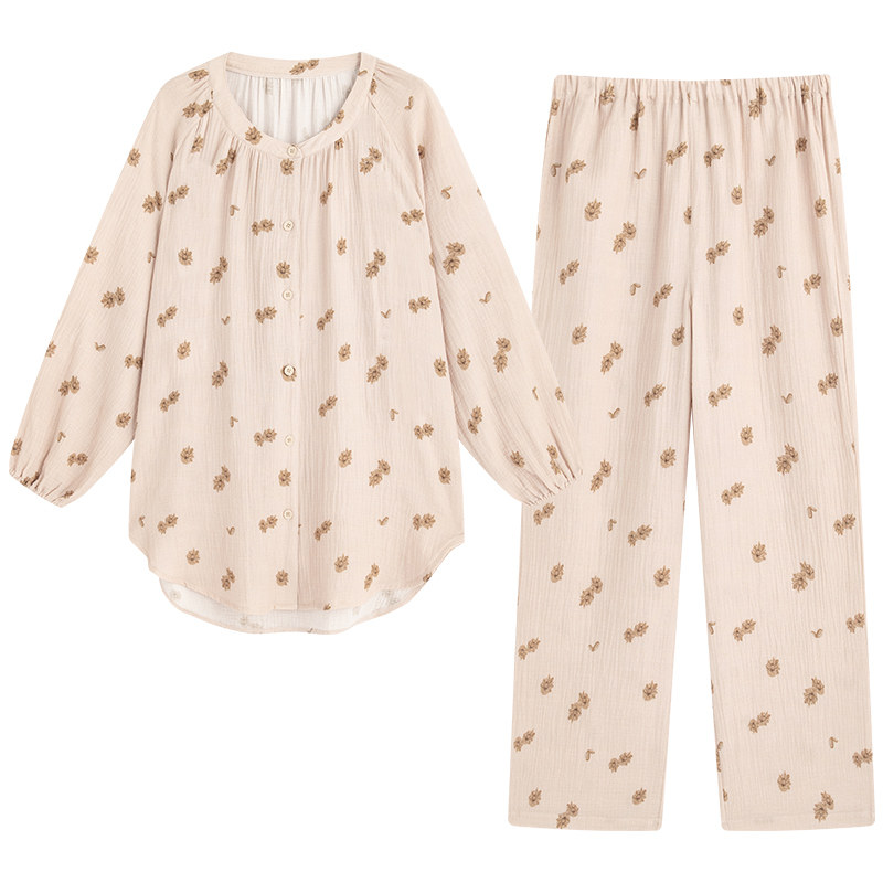 纱布月子服夏季薄款产后双层纯棉喂奶家居服哺乳孕妇睡衣女春秋