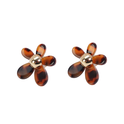 DSTYLE美拉德咖色复古花朵耳环女