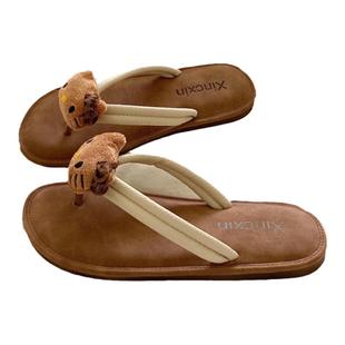 黑皮KT猫~！小众软乎乎踩屎感度假人字拖女夏季外穿防滑沙滩拖鞋