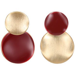 安可拉红不对称拉丝耳环2026新款高级感耳钉复古港风气质小众耳饰