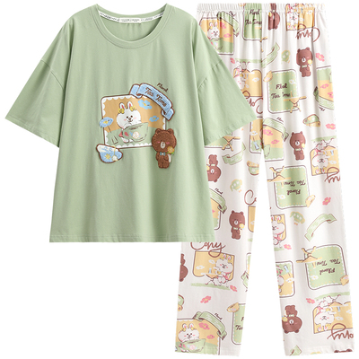 芬腾布朗熊女士睡衣夏季纯棉短袖