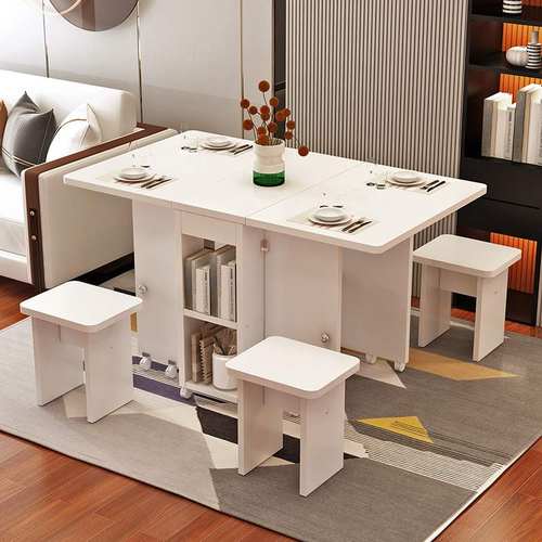 家用折叠餐桌可移动伸缩长方形吃饭组合多功能小户型桌椅桌子简易
