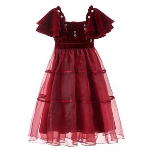 丢手绢儿童服装女童酒红色公主连衣裙新年过年衣服生日拍摄礼服