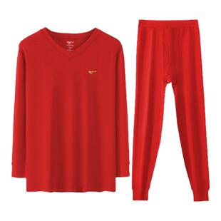 七匹狼本命年马年衣服男装爸爸大红色2026年纯棉中年保暖内衣套装