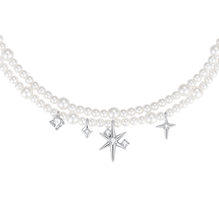KLINKLIN星芒多层珍珠长款项链双层毛衣链六芒星女原创设计感叠戴