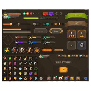 游戏UI界面分层成套源文件PSD卡通风格图标素材