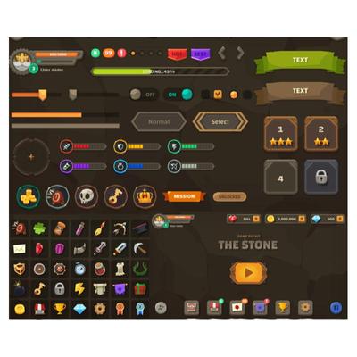 游戏UI界面分层成套源文件PSD卡通风格图标素材