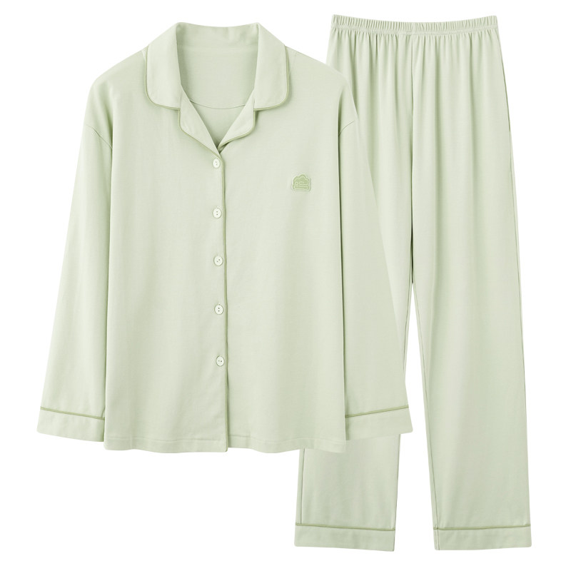中老年妈妈睡衣女带胸垫春秋夏季纯棉长袖宽松大码家居服两件套装