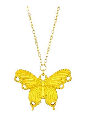 花仙闪蝶项链 女纯银镀18K黄金色镂空花丝蝴蝶锁骨链气质精致百搭