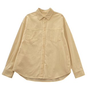 缘曲散 韩版原创日系复古灯芯绒叠穿长袖衬衫女法式休闲内搭衬衣