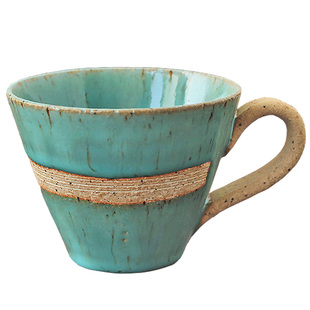 日本原装进口 手工青均窑复古咖啡杯 日式釉下彩陶制器皿