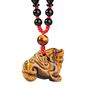 遇见普陀山黄虎眼石貔貅吊坠木化石霸王皮丘男女款挂件虎睛石项链