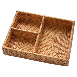 新品越南藤编桌面收纳盒 办公杂物分格收纳篮卡片 手机摇控器储物