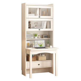 书桌书架一体桌小户型家用卧室办公学生学习桌实木折叠台式电脑桌