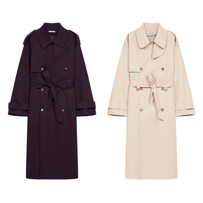 DOSORDONTS 经典廓形棉感双排扣可拆卸羊毛呢内胆重工腰带长风衣