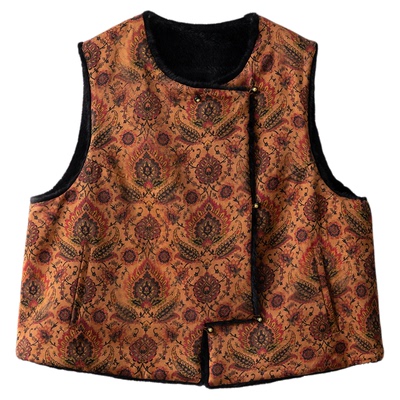 一丝牵 双面穿100%桑蚕丝提花香云纱加厚马甲环保水貂毛国风外套