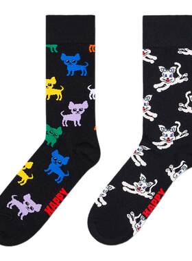 【2026新款】Happy Socks潮牌个性小猫小狗图案袜子时尚中筒袜