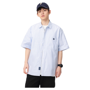 春夏季新款纯棉竖条纹短袖衬衫男日系复古痞帅高级感宽松休闲衬衣