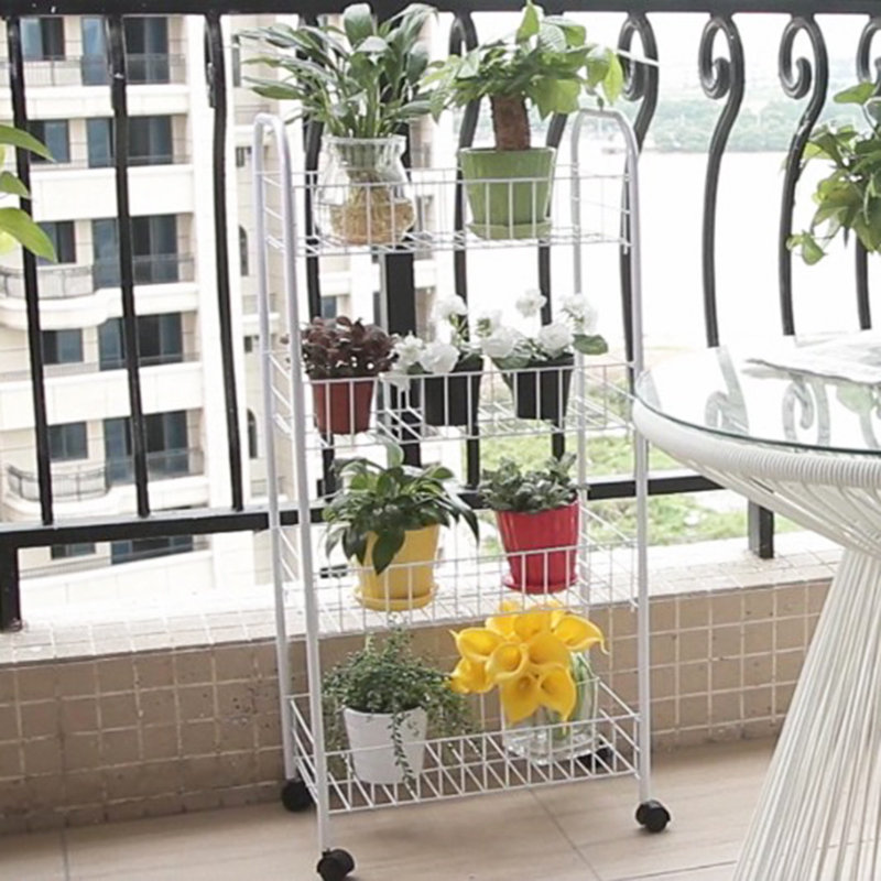 多层铁艺花架落地移动欧式客厅室内多肉花盆架子带轮子阳台置物架