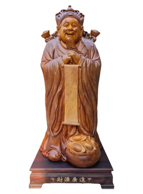 实木香樟木财神爷佛像木雕酒店大堂落地根雕开业招财镇宅大气摆件