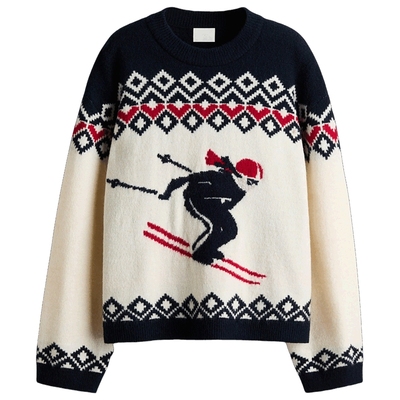 HM女装毛针织衫冬季圣诞费尔岛滑雪提花针织套衫1312259