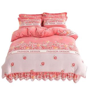 新款冬季保暖加厚牛奶绒三四件套双面珊瑚绒被套床群床上用品卡通