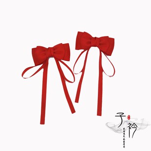 大红色鲜红色学院风蝴蝶结飘带发饰儿童发夹校服头花表演头饰对夹