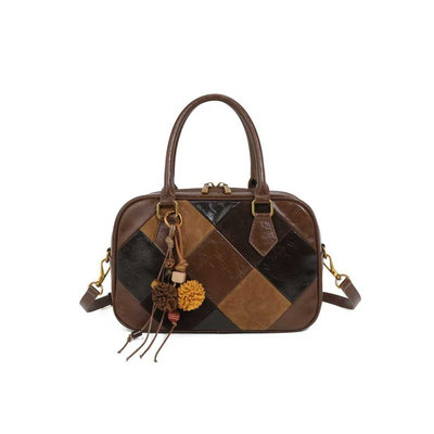 25年上新款秋冬季菱形复古拼接手提包6363拼色